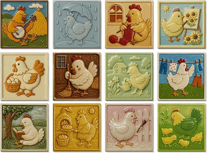 Easy Peel Stick wall Tile Stickers 6x6in Stick on backsplash Tiles,12Pcs | removable 3D tile for kitchen RV bathroom laundry backsplash decor,Ultra-high-definition printed hen pattern