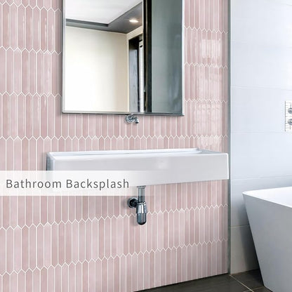 10 Sheets Long Hexagon Tile Peel and Stick Backsplash | Self-Adhesive Wall Tiles Stick on Back Splash for Kitchen, Bathroom, Fireplace,RV(Pink,12"×12")