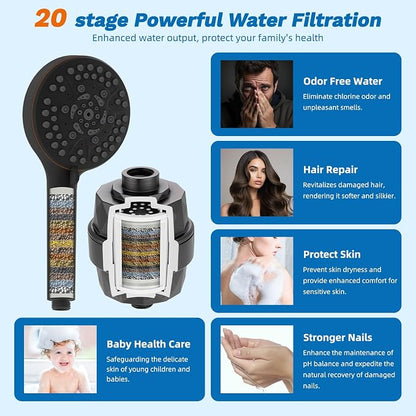 Hibbent 5-spray Dual Filtered Rainfall Shower Head with 10 Spray Handheld | High Pressure 13'' Showerhead Combo, Easy Reach 4-way Diverter Arm with Pause Mode, 71'' Hose & Holder, Oil-Rubbed Bronze