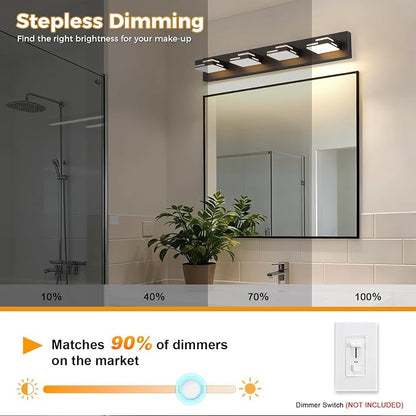 4-Light 5CCT Modern Bathroom Vanity Light Fixtures, 30-Inch 350° Rotatable LED Vanity Lights Over Mirror, Dimmable Matte Black Wall Sconce with Frosted Acrylic Shade