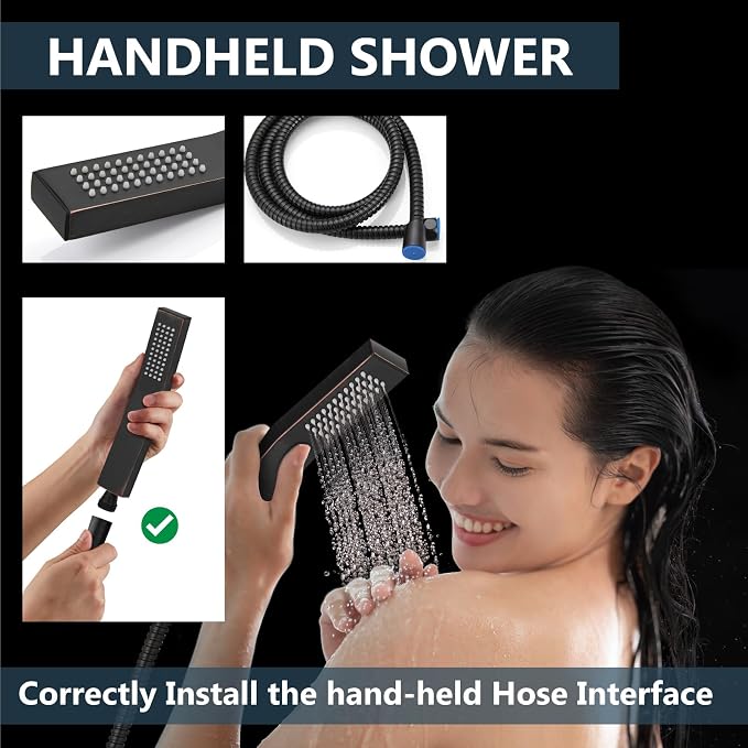 Aolemi Ceiling Shower Faucet with Handheld 16 Inch Head Oil Rubbed Bronze | Shower Valve and Trim Kit,SUS304 Rain Head and Handle Set System,All Metal,Bathroom, Handheld Spray