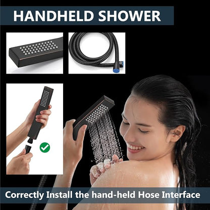 Aolemi Ceiling Shower Faucet with Handheld 16 Inch Head Oil Rubbed Bronze | Shower Valve and Trim Kit,SUS304 Rain Head and Handle Set System,All Metal,Bathroom, Handheld Spray