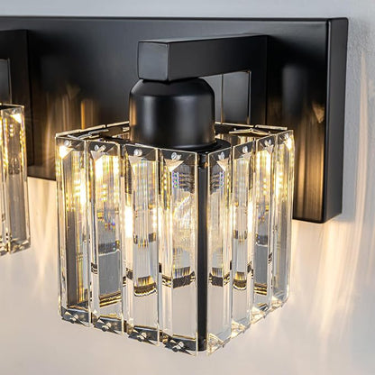 35.43" Black Crystal Bathroom Vanity Light 5-Lights Modern Bathroom Lighting Fixtures Over Mirror, Crystal Wall Light