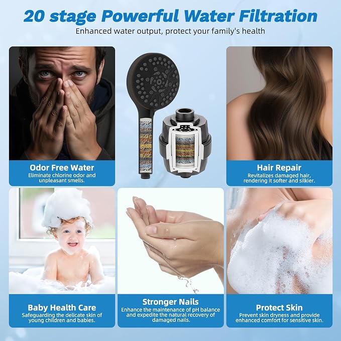 Hibbent 10" Dual Filtered 10" Rainfall Shower Head with Handheld 10-Spray | High Pressure Metal Oil-Rubbed Bronze Showerhead Combo with Filter, Extension Arm with 4-way Diverter, 71'' Hose & Holder