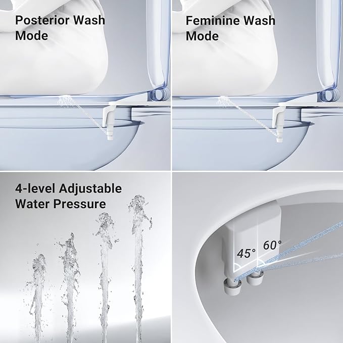 Bidet Attachment for Toilet, Dual Nozzle Bidet Toilet Seat, Non-Electric Ultra-Thin Bidets for Existing Toilets, Rear/Feminine Wash with Adjustable Water Pressure (Rose Gold)
