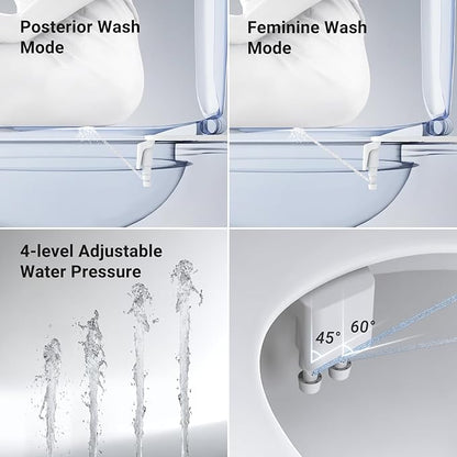 Bidet Attachment for Toilet, Dual Nozzle Bidet Toilet Seat, Non-Electric Ultra-Thin Bidets for Existing Toilets, Rear/Feminine Wash with Adjustable Water Pressure (Rose Gold)