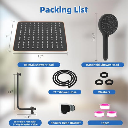 10" Metal Rainfall Shower Head with 10-Mode Handheld, Oil Rubbed Bronze | NSF/ANSI/CAN 372 Certified, High Pressure Showerhead Combo with 11" Adjustable Shower Arm, 71" Hose, Shower Head Holder