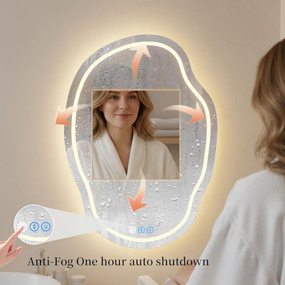 Irregular Wall Mirror 25 x 35 Inch, Lighted Mirrors for Bathroom Wall, Asymmetrical LED Mirror for Bathroom with Anit-Fog, Dimmable, Memory Function (Horizontal/Vertical)