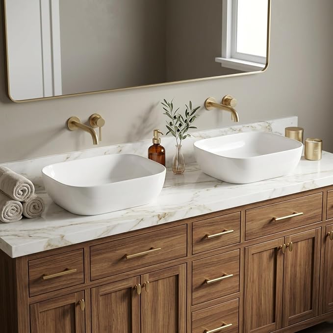 NUESTRA VIDA 18.1"x13" Bathroom Vessel Sink, White Ceramic Sink Bowl Above Counter, Vanity Sink, Lavatory Wash Basin