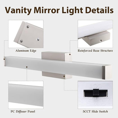 22IN 5CCT Dimmable Vanity Light for Bathroom, Modern Wall Fixture Over Mirror