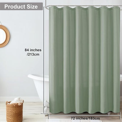 OVZME Zora 84 Inch Shower Curtain Set with 12 Plastic Hooks, Plain Fabric Sage Green Shower Curtain for Bathroom - Extra Long Shower Curtain, Water Resistance, Machine Washable Soft Cloth, 72WX84L