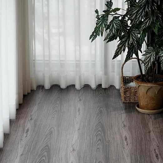 Wood Grain Peel and Stick Floor Tiles 11.8"x394" Misty Black | Wood-look non-slip vinyl for renters & DIY, easy cut, fewer seams, low upkeep, budget multi-surface floor guard