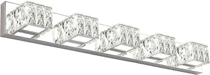 Modern Vanity Lights for Bathroom - Crystal 5 Light Bathroom Vanity Lights - Chrome LED Bath Lighting Fixtures