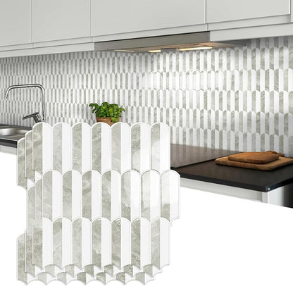 10-Sheet Upgraded Thicker Peel and Stick Kitchen Backsplash Tiles | Waterproof Self-Adhesive Vinyl Wall Tile Stick on Backsplash for Kitchen,Bathroom,Fireplace and RV(Beige,12"×12")