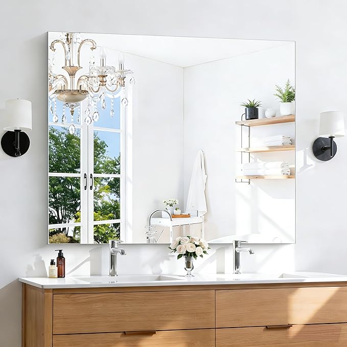 KOCUUY Large Frameless Mirror, 40x48 Inch Square Bathroom Vanity Mirror for Over Sink, Upgraded Shatterproof Unframed Design for Bedroom, Living Room, Entryway