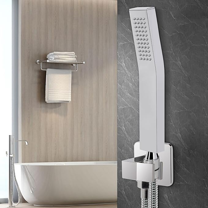 NearMoon Hand Held Shower Head, Luxury High Pressure Shower Kit with Wall Connector and Hose Set, for Bathroom Showering System Contemporary Square Style (Chrome Finish)