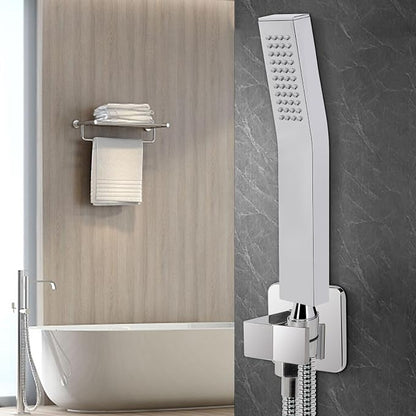 NearMoon Hand Held Shower Head, Luxury High Pressure Shower Kit with Wall Connector and Hose Set, for Bathroom Showering System Contemporary Square Style (Chrome Finish)