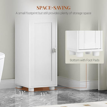 Bathroom Storage Cabinet, Tall Bathroom Cabinet, Freestanding Floor Cabinets with 2 Doors and 1 Drawer, Toilets Organizer with Adjustable Shelf, 1 Hook for Living Room, Kitchen, White 480013X
