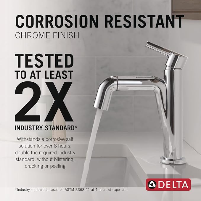Delta Nicoli 1 Hole Pull Down Bathroom Faucet with Sprayer, Chrome Single Hole Bathroom Sink Faucet with Pull Out Sprayer for Vanity, Metal Push-Pop Drain, Chrome 15849LF-PD