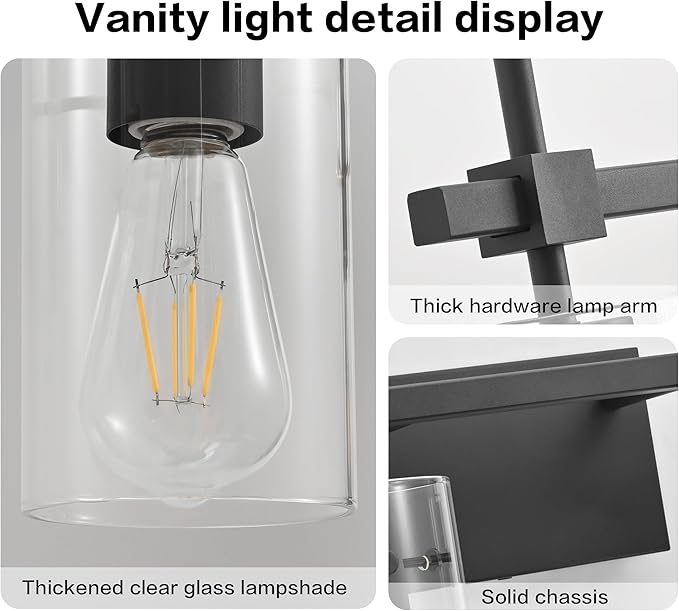 SOLFART Vintage 2 Lights Bathroom Light Fixtures Wall Sconces Black Vanity Lights for Bathroom Vanity Lighting Fixtures Wall Light Fixtures Bathroom Vanity Lights BK