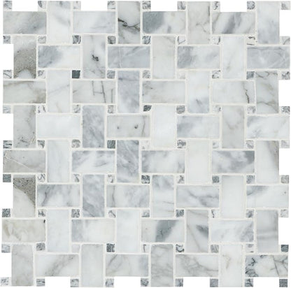 MSI Calacatta Cressa Honed Marble Basketweave Wall Tile for Kitchen Backsplash, for Bathroom, Accent, and Shower Tile, Mesh-Mounted Mosaic Tile, 12.2 x 12.2, White, 10 Piece