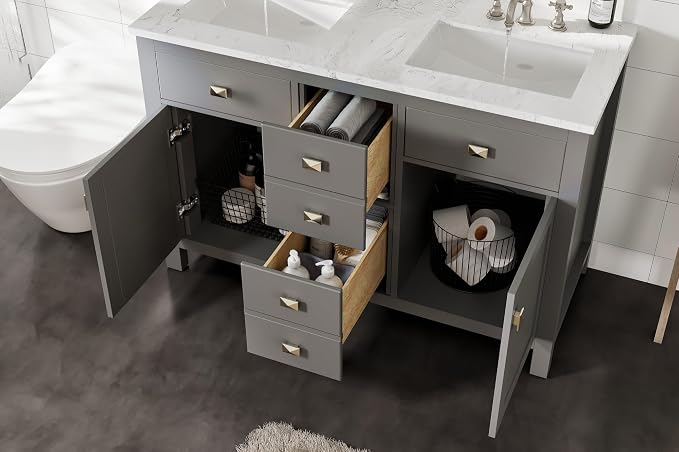 Artemis 48 in. Gray Double Sink Bath Vanity with Engineered Top and Undermount Porcelain Sinks