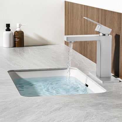 Bathroom Faucet, Brushed Nickel,SUS304 Stainless Steel Lead-Free | Vanity Faucet with Deck Plate & Pop-Up Drain, Single/3 Hole Installation, for Farmhouse, Bathroom Sink, Vanity, Washbasin, RV