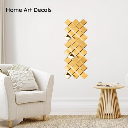 Peel and Stick Mirror Backsplash, Gold, 3x3 Inch, Beveled Mirror Square Kitchen Bar Wall Tile (2 Sq.ft, 32 Pcs)