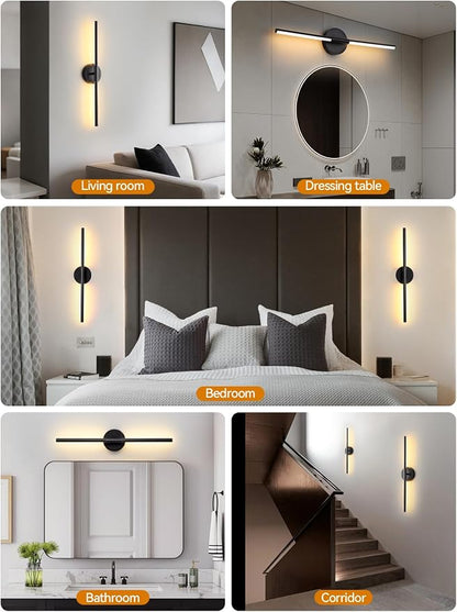 24" Black Battery Operated Wall Sconce, Remote & Touch Control | 3000K-6000K Dimmable LED Rechargeable Wall Light, Wireless Sconces wall Decor with Timer, Wall Lamp for Bedroom, Living Room