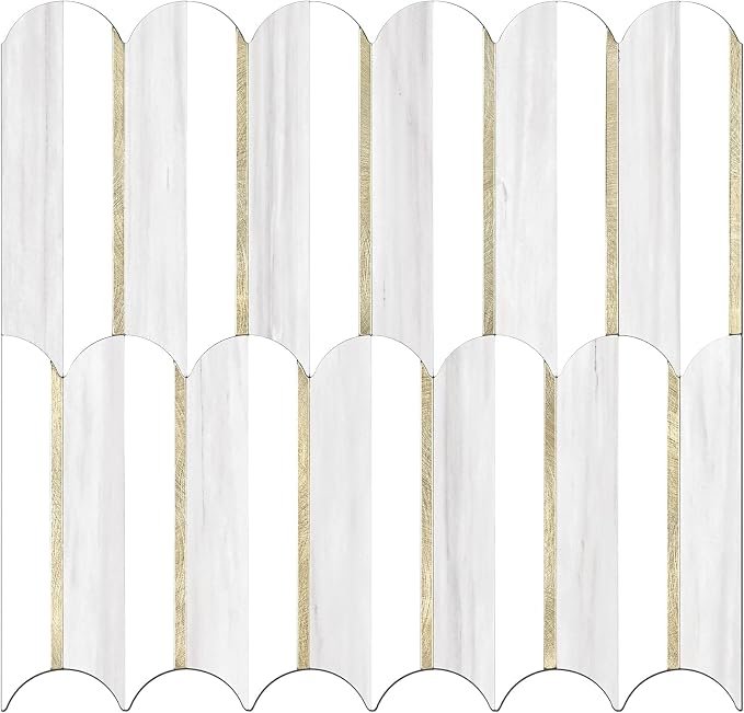 Vamos Tile Peel and Stick Backsplash Seamless Tile,1-Sheet Stick on Backsplash for Kitchen,Dolomite Gray and White+Light Gold Metal Self Adhesive PVC Tiles（Sample）