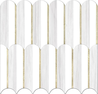 Vamos Tile Peel and Stick Backsplash Seamless Tile,1-Sheet Stick on Backsplash for Kitchen,Dolomite Gray and White+Light Gold Metal Self Adhesive PVC Tiles（Sample）