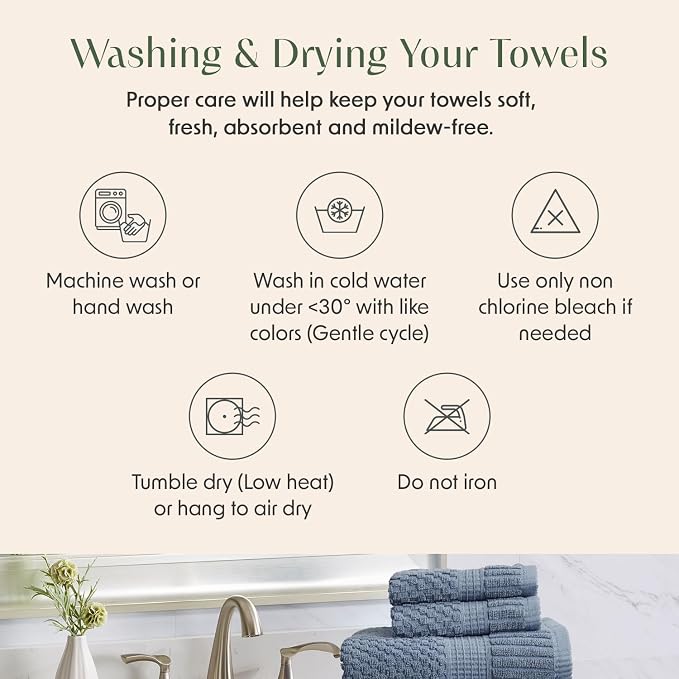 100% Cotton 6 Piece Bath Towel Set | Blue Towels | Oeko‑TEX Standard 100 | Soft & Absorbent, Quick‑Dry | Trinity Collection - Flint Stone