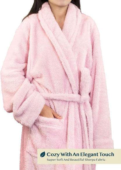 PAVILIA Premium Womens Plush Soft Robe, Fluffy Warm Fleece Sherpa Bathrobe | 260 GSM Shaggy Microfiber, Long Housecoat for Spa Shower Home College Dorm Lounging, Cozy Christmas Holiday Gift for Her