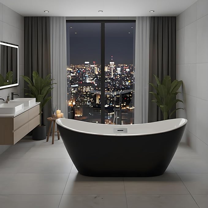 Freestanding Bathtub 67 inch, Extra Large Freestanding Bathtub for Adults, Acrylic Stand Alone Tub with Chrome Drain Kit, Ergonomic Free Standing Tub for Bathroom