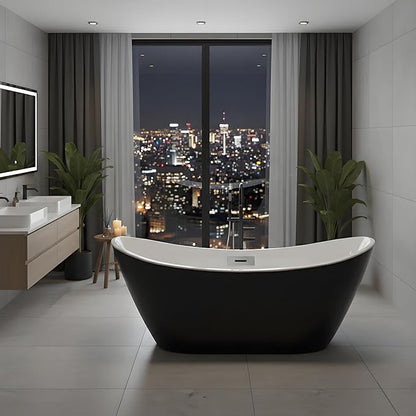 Freestanding Bathtub 67 inch, Extra Large Freestanding Bathtub for Adults, Acrylic Stand Alone Tub with Chrome Drain Kit, Ergonomic Free Standing Tub for Bathroom