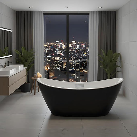 Freestanding Bathtub 67 inch, Extra Large Freestanding Bathtub for Adults, Acrylic Stand Alone Tub with Chrome Drain Kit, Ergonomic Free Standing Tub for Bathroom