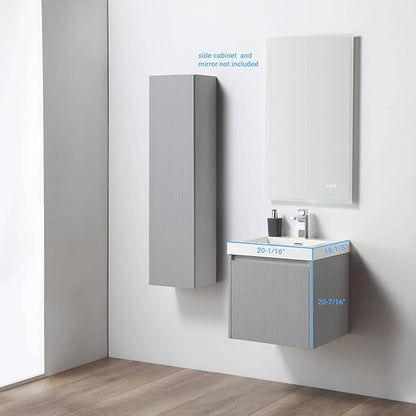 Blossom 20 Inch Bathroom Vanity with Sink | All Wood Wall Mounted Floating Bathroom Vanity Cabinet | Soft-Close Drawer | Modern Minimalist Style Vanities (20" w/Acrylic Sink, Light Grey)