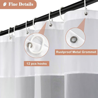 UFRIDAY Long White Shower Curtains 72 x 75 inches, Modern Water Repellent Cloth Polyester Fabric Shower Curtains for Bathroom with See Through Top Window