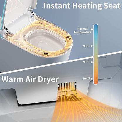 Smart Toilet with Bidet Built in, Bidet Toilet with Heated Seat and Night Light, Modern Tankless Toilet with UV for Bathroom, One Piece Toilets with Soft Close, Dryer, Foot Sensor, Auto Lid&Seat