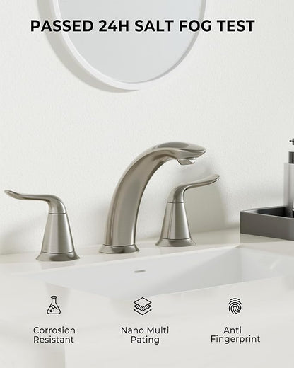 VXV Bathroom Faucet 3 Hole, 8 Inch Widespread Bathroom Sink Faucet for Lavatory Vanity with Pop-up Drain Brushed Nickel