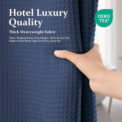 Stall Waffle Shower Curtain 256 GSM Heavy Fabric 54x72 Navy Blue | 54 Inch Wide, Thick Cloth, Weighted Hem, Water Repellent, Hotel Luxury Polyester Shower Curtain Set for Bathroom 10 Hooks