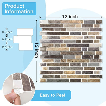 Art3d Linear Tile Peel and Stick Backsplash, 10-Pack, Vintage Sandstone | 12 x 12 Inch, Enhanced Thickness, Warp Resistant, Strong Adhesion, Sturdy, for Kitchen, Bedroom, Ideal for Home Improvement