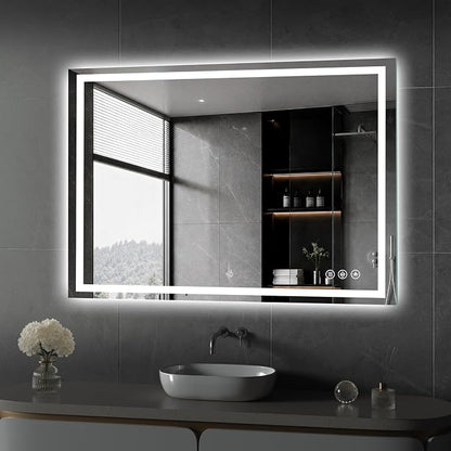 Koonmi 42x36 LED Bathroom Mirror with Light, Anti-Fog, 3 Colors | Backlit + Front Lit, Dimmable Brightness, Shatterproof HD Distortion-Free Tempered Glass, Hardware Included