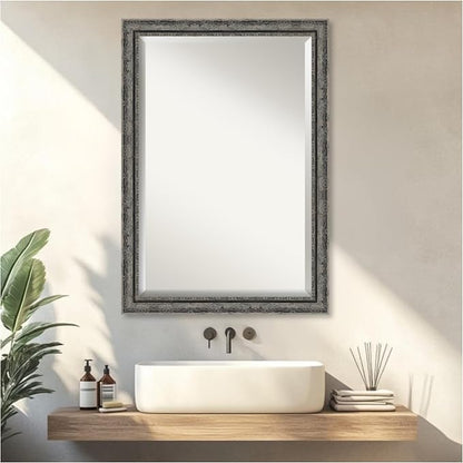 Amanti Art Black Bathroom Mirror for Over Sink, 28x40 Filigree Matte Black Rectangle Vanity Mirror, Large Traditional Frame, Hangs Horizonally and Vertically, Bathroom Wall Decor, Beveled Edge