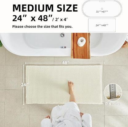 TYUU Cream White Waffle Bath Mat, Boho Bathroom Rugs Non Slip, 48x24 | Super Absorbent Quick Dry Bath Rug, Non-Slip Backing, Soft Waffle Washable Farmhouse Bathroom Mats, Tub, Shower & Home Decor