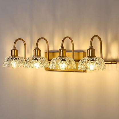 UOFUS 4-Light Gold Vanity Light Vintage Bathroom Lighting Fixtures | Over Mirror with Clear Glass Shade