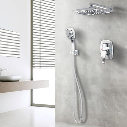 ELLO&ALLO Bathroom Shower Faucet Set Mixing Valve and Trim Kit, Complete Shower System with Rough-in Valve, Chrome