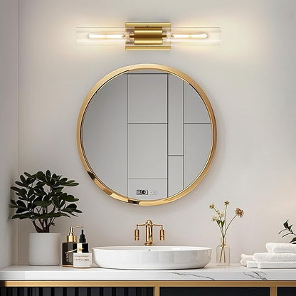 21" Brushed Gold Bathroom Light Fixtures Over Mirror,2-Light Gold Vanity Lights,Hardwired Vanity Lighting Fixtures Bathroom Lighting Fixtures Over Mirror for Bath Room E26 T10 Bulbs(Excluded)