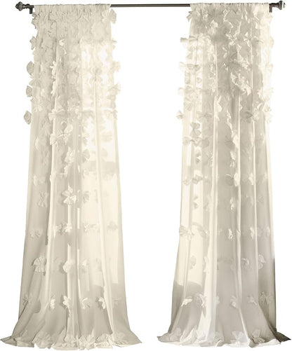 Lush Decor Riley Light Filtering Window Curtain Panel, Single 54" W x 84" L, Ivory - Cute Curtains for Bedroom - Bow Decor - Coquette Curtains for Windows