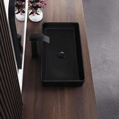Black Vessel Sink Rectangle 24"x14" Bathroom Sink Above Counter Porcelain Ceramic Small Sink Bowl Ceramic Vessel Sinks for Bathrooms